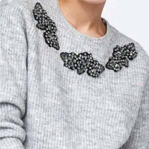 Zara knit jeweled crew neck boxy sweater sz S